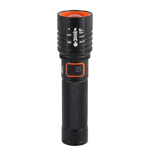 JTSN 035 -ZOOMABLE LED METAL 5 MODE TORCH Flashlight, Super Bright Zoomable Torch  (Black, 13.5 cm, Rechargeable)